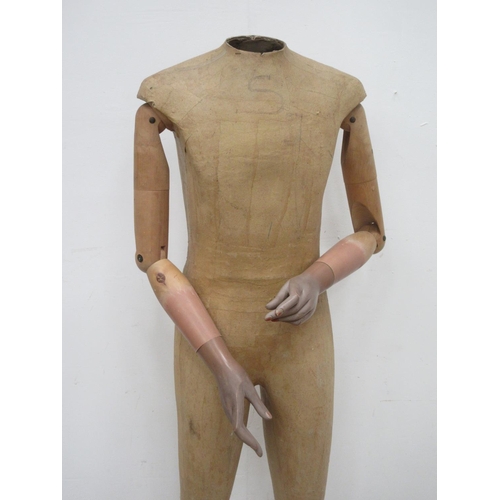 474 - A shop display male Mannikin with wooden arms 5ft H