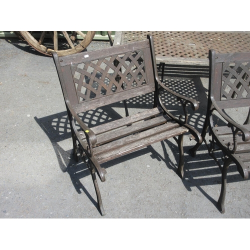 476 - A pair of Garden Benches with metal ends and a pair of Garden Chairs