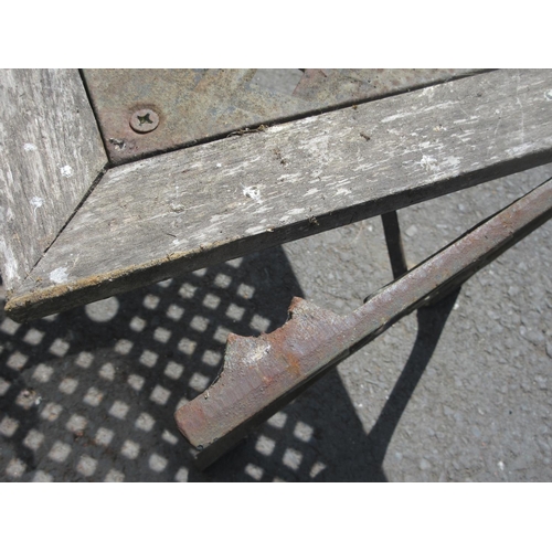 476 - A pair of Garden Benches with metal ends and a pair of Garden Chairs