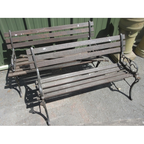 476 - A pair of Garden Benches with metal ends and a pair of Garden Chairs