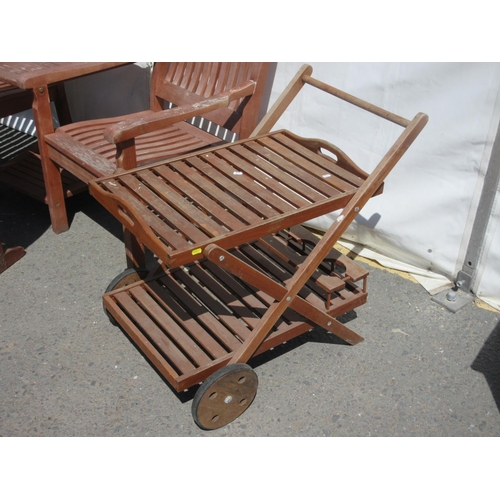 478 - A circular Garden Table, Bench/Chair, pair of Chairs and a Trolley