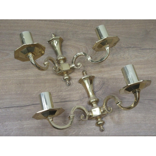 494 - A pair of brass two branch Wall Light Fittings, (Failed PAT Test) an oak barleytwist Table Lamp and ... 