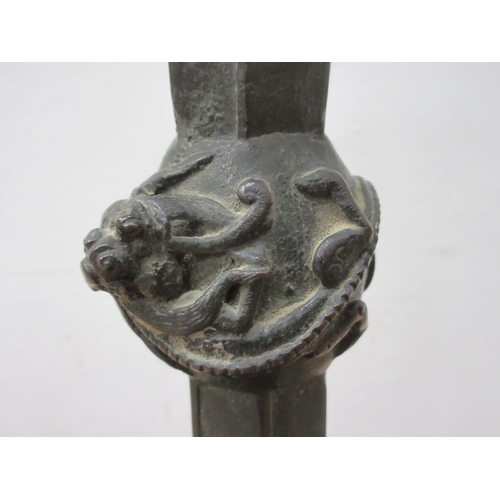 496 - An oriental Candlestick with lizard decoration 10 1/2in H