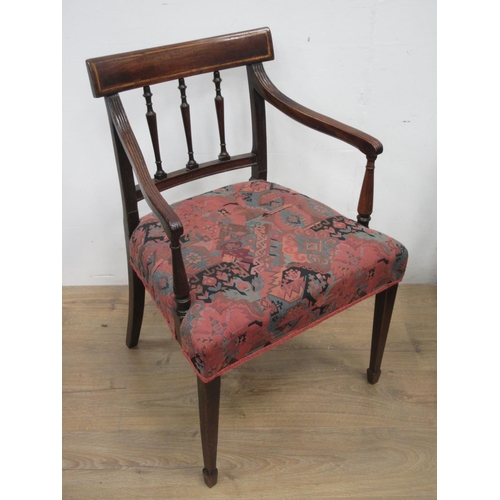 516 - A 19th Century mahogany and inlaid Elbow Chair, a Victorian carved oak Hall Chair, Victorian mahogan... 