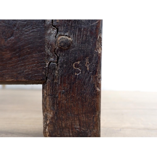 106 - A late 17th Century oak Side Table fitted single frieze drawer mounted upon bobbin turned supports 2... 