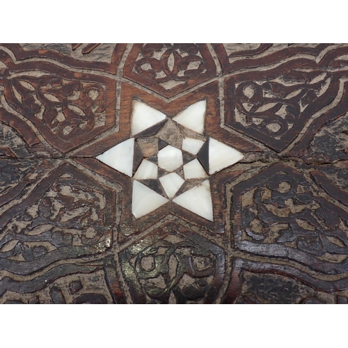 11 - A North African carved hardwood and mother of pearl inlaid hexagonal Table 1ft 10in W x 1ft 9in H