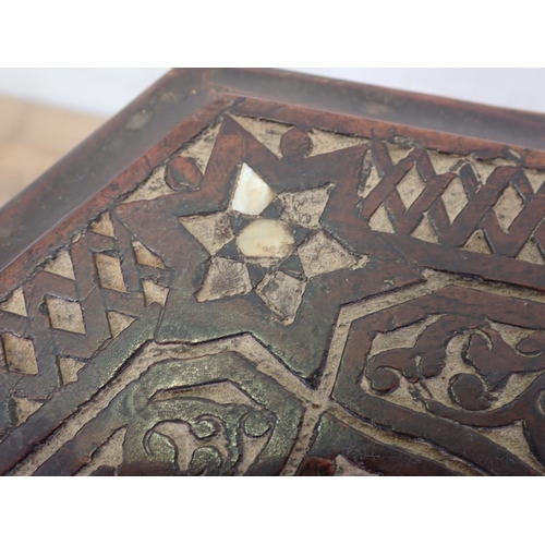 11 - A North African carved hardwood and mother of pearl inlaid hexagonal Table 1ft 10in W x 1ft 9in H