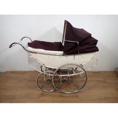 12 - A vintage white Pram with spoked wheels 4ft 5in L