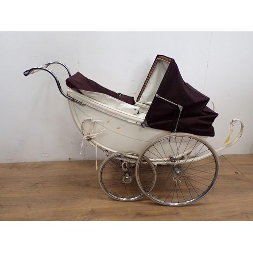 12 - A vintage white Pram with spoked wheels 4ft 5in L