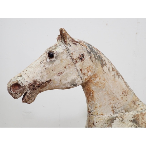 120 - A 19th Century Folk Art painted wooden Horse with glass eyes 2ft 1in H x 2ft L