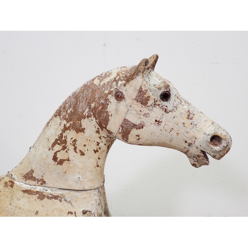 120 - A 19th Century Folk Art painted wooden Horse with glass eyes 2ft 1in H x 2ft L