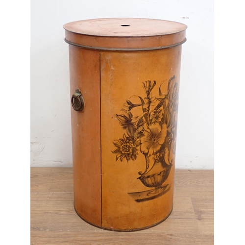 14 - A Toleware lidded Bin with ring handles 1ft 9in H