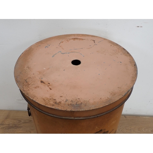 14 - A Toleware lidded Bin with ring handles 1ft 9in H