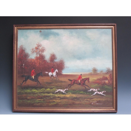 263 - C. DENEMA. 'A Fox Hunt', signed, oil on canvas, 20 x 24in