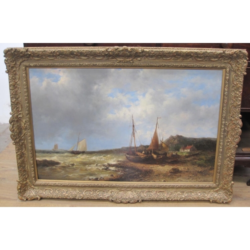 278 - ATTRIBUTED TO ABRAHAM HULK Snr. 'A Coastal Scene with Fishing Boats', bears signature, oil on canvas... 