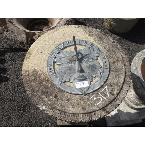 317 - A Sun Dial on corinthium column with green man mask dial, 3ft 4in H