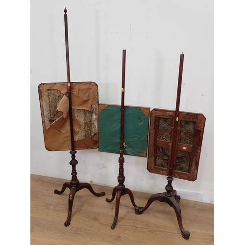 372 - Three 18th and 19th Century mahogany Pole Screens with embroidered panels A/F