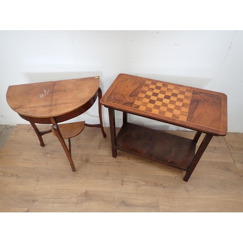 382 - A walnut veneered demi-lune Hall Table and a Games Table