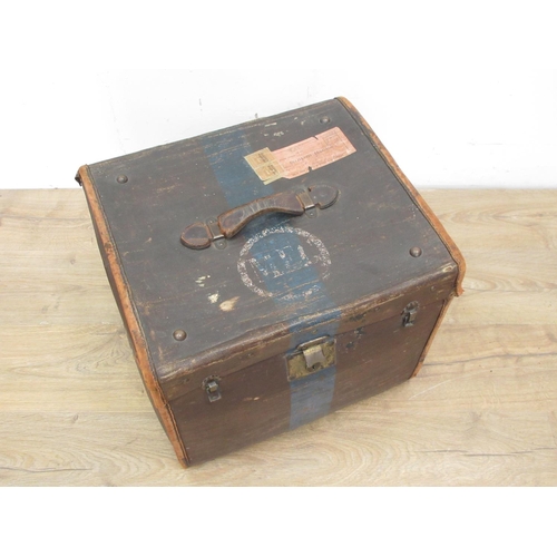 386 - A vintage canvas and leather Trunk 1ft 6in H x 1ft 3in W