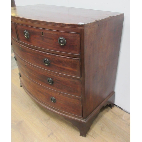 387 - A 19th Century mahogany and crossbanded bow fronted Chest of two short and three long drawers 3ft 6i... 