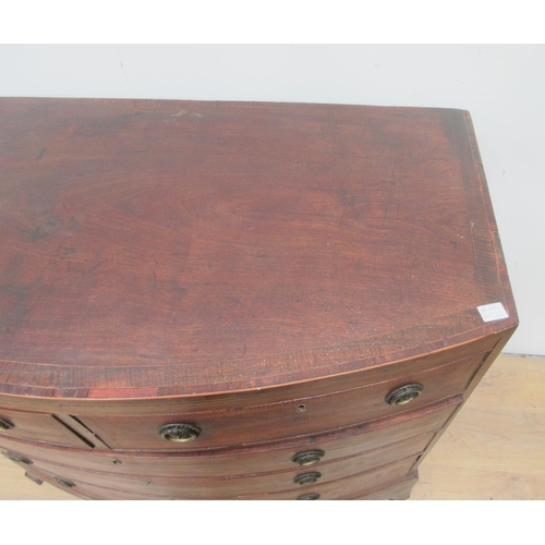 387 - A 19th Century mahogany and crossbanded bow fronted Chest of two short and three long drawers 3ft 6i... 