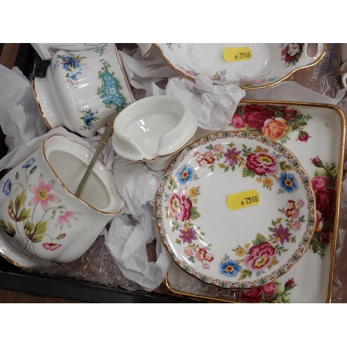 402 - Two trays of Royal Crown Derby, Wedgwood, Richmond and other Trinket Dishes, Vases, Jugs, etc.