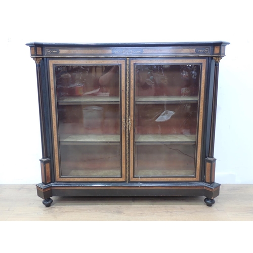 404 - A Victorian walnut and ebonised Bookcase fitted pair of glazed doors enclosing adjustable shelves mo... 