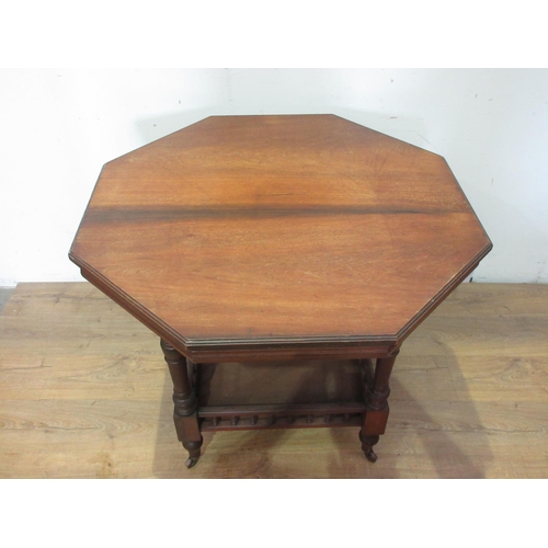 407 - A Victorian walnut octagonal Centre Table on turned supports with lower tier 3ft W x 2ft 6in H