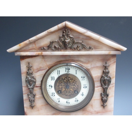 422 - A Victorian marble architectural Clock with classical frieze and metal mounts 1ft 1in H x 10in W