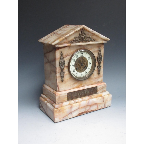 422 - A Victorian marble architectural Clock with classical frieze and metal mounts 1ft 1in H x 10in W