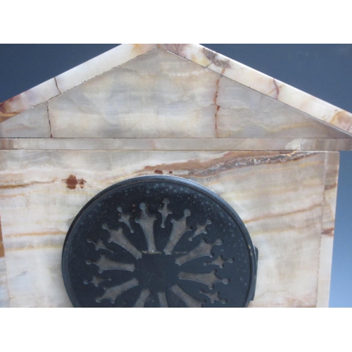 422 - A Victorian marble architectural Clock with classical frieze and metal mounts 1ft 1in H x 10in W