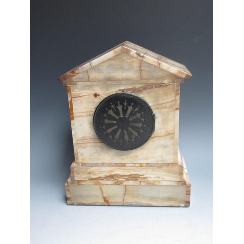 422 - A Victorian marble architectural Clock with classical frieze and metal mounts 1ft 1in H x 10in W