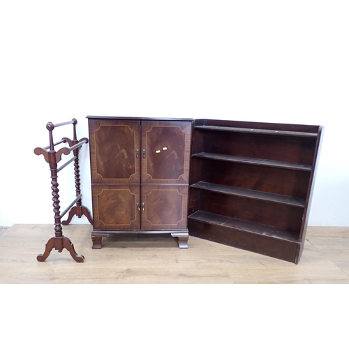 455 - A mahogany veneered TV Cabinet, a mahogany open Bookcase and a mahogany Towel Rail A/F