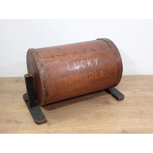 66 - A vintage wooden Tombola Barrel 2ft 3in W x 1ft 6in H