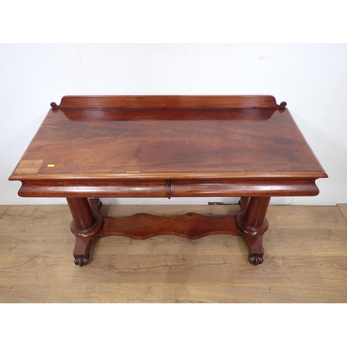 67 - A Victorian mahogany Console Table fitted two frieze drawers on cheval base 4ft W x 2ft 8in H