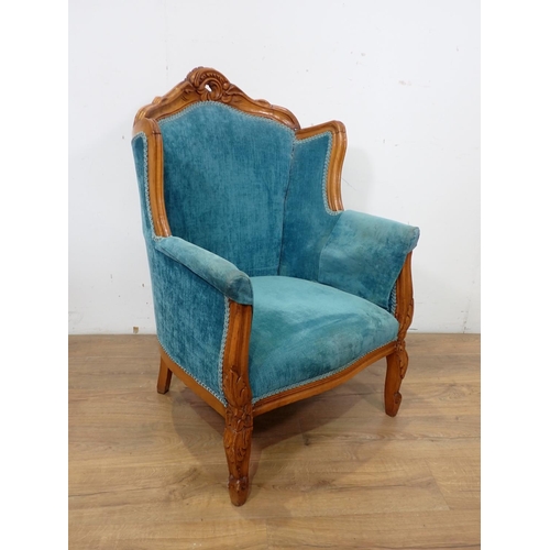 70 - A French beech framed blue upholstered Armchair 3ft 3in H x 2ft 3in W