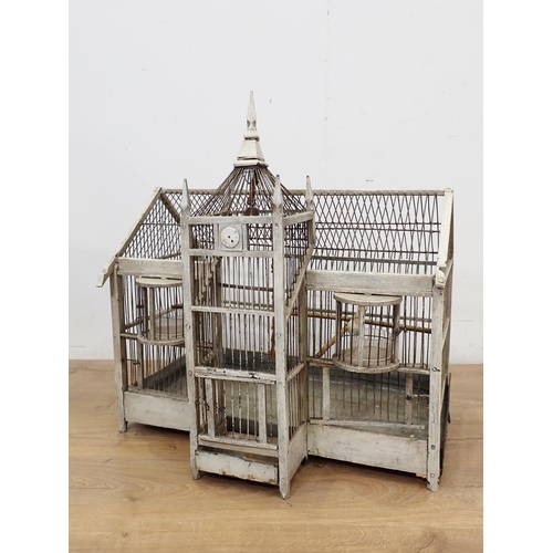 76 - A 19th Century  white painted wooden and wirework Bird Cage 2ft 4in H x 2ft 2in W