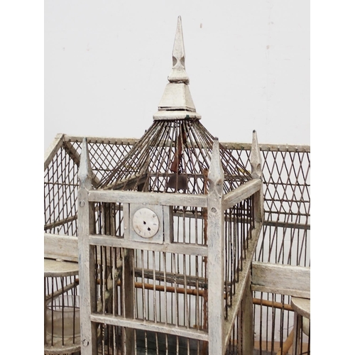 76 - A 19th Century  white painted wooden and wirework Bird Cage 2ft 4in H x 2ft 2in W