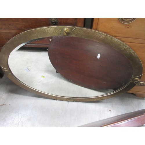 6 - A Victorian mahogany Dressing Mirror, an oval brass framed Wall Mirror, a nest of three oak Occasion... 