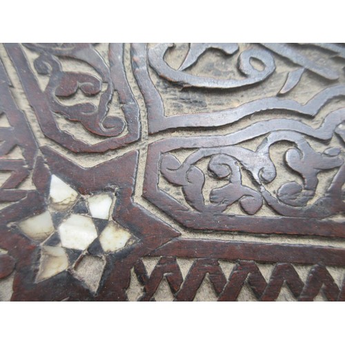 11 - A North African carved hardwood and mother of pearl inlaid hexagonal Table 1ft 10in W x 1ft 9in H