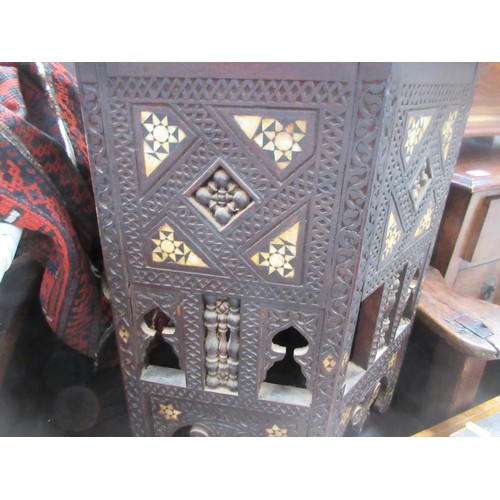 11 - A North African carved hardwood and mother of pearl inlaid hexagonal Table 1ft 10in W x 1ft 9in H