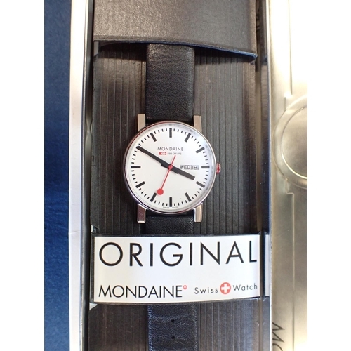 155 - A Mondaine SBB CFF FFS Wristwatch the white dial with black baton markers and minute track in stainl... 