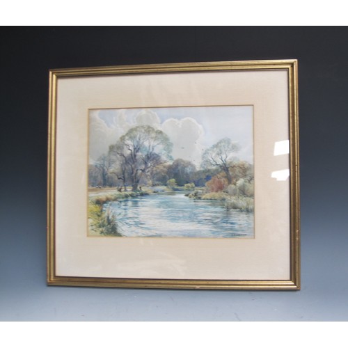 248 - HENRY R. WILKINSON. Spring-time on a River, said to be at Itchen Abbas, signed, watercolour, 11 x 14... 