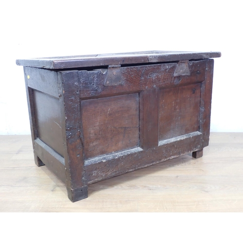 43 - A 17th Century oak Coffer with carved two panel front of small proportions 2ft 6in W x 1ft 7in  A/F