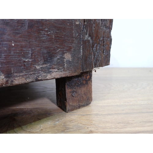 43 - A 17th Century oak Coffer with carved two panel front of small proportions 2ft 6in W x 1ft 7in  A/F