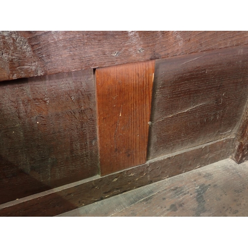 43 - A 17th Century oak Coffer with carved two panel front of small proportions 2ft 6in W x 1ft 7in  A/F