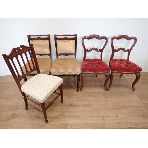 124 - A pair of Victorian Chairs with red button upholstered seats, a pair of Victorian oak framed Dining ... 