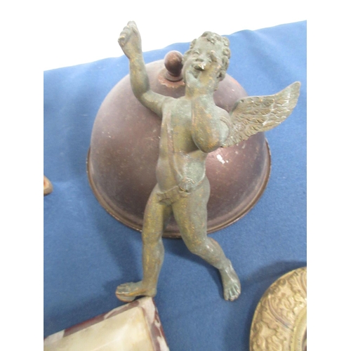 125 - A brass Cherub, two metal Leaves, pair of metal Roundels, etc.