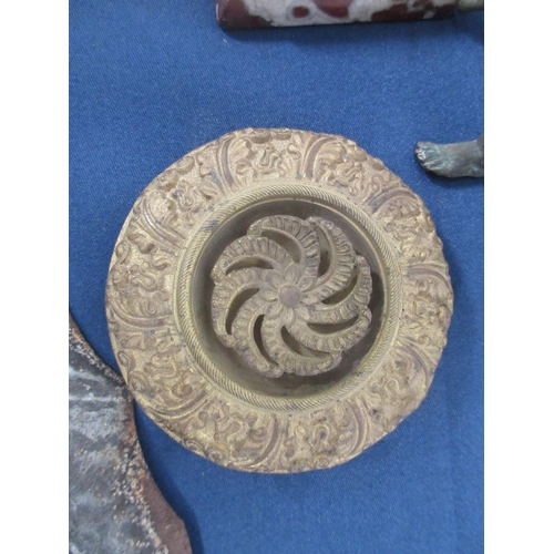 125 - A brass Cherub, two metal Leaves, pair of metal Roundels, etc.