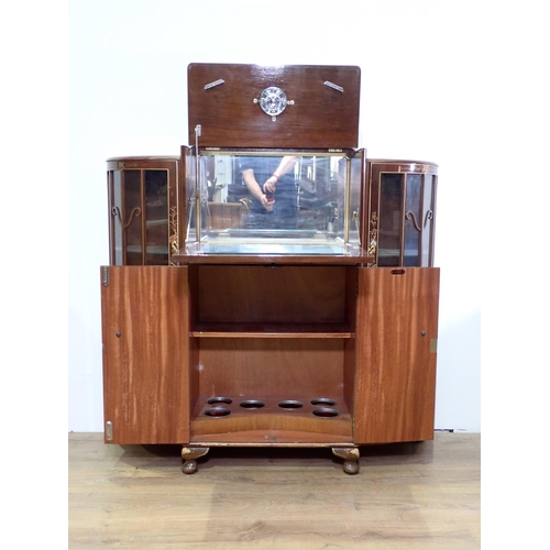 131 - A walnut veneered and Chinese painted Cocktail Cabinet with glazed curved corners 4ft 2in W x 3ft 10... 